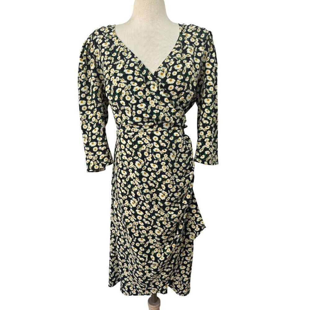 Persona by Marina Rinaldi Daisy Faux Wrap Dress US Sz 12 Black Stretch Polyester